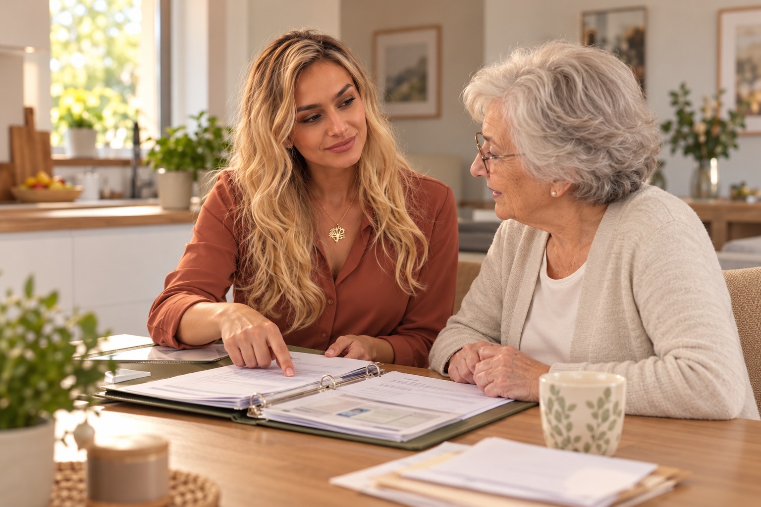 Zoe helping gather application documents – AI-generated scene